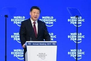  Chinese President Xi Jinping said on January 17, 2017 that there is "no point" in blaming economic globalisation for the world's problems. The leader of the world's second largest economy made the comment at the World Economic Forum, where he is making his first appearance as China seeks to play a greater role in world trade regimes amid rising protectionism in the US and Europe. The global elite begin a week of earnest debate and Alpine partying in the Swiss ski resort of Davos, in a week bookended by two presidential speeches of historic import. / AFP / FABRICE COFFRINI (Photo credit should read FABRICE COFFRINI/AFP/Getty Images)